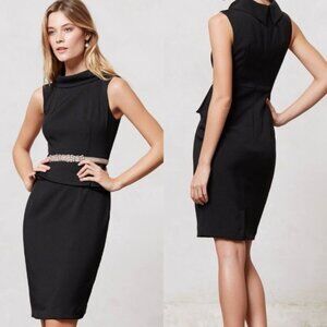 ANTHROPOLOGIE Peplum Pencil Dress Sleeveless Black Petite